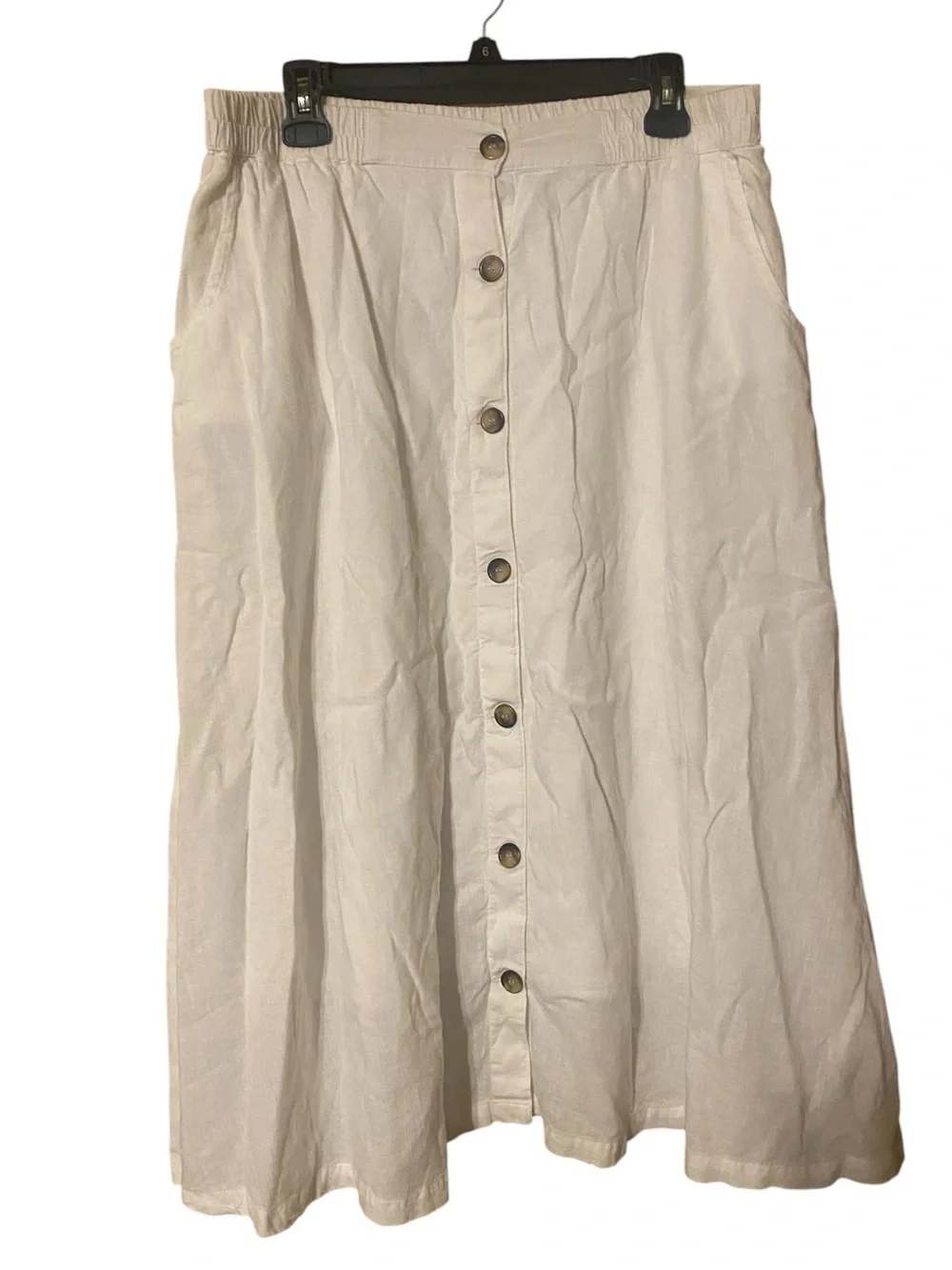Emily Daniels Button Up Midi Skirt Womens XL White Pockets Linen Blend Lagenlook